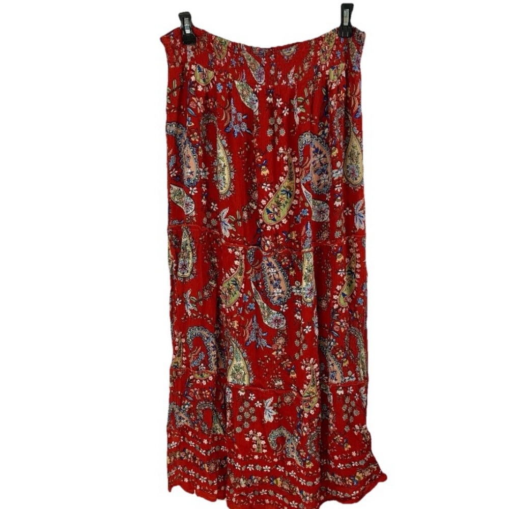 Bila Tiered Maxi‎ Skirt Boho Cottage Country Casual Beach Flowy Paisley Indian M